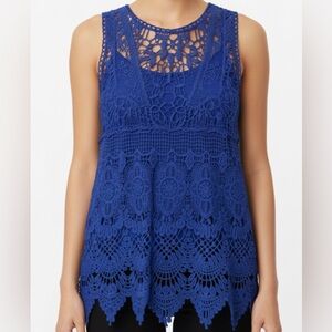 Skies Are Blue Lace/Crochet Sleeveless Top Royal Blue Women’s Shirt Sz S